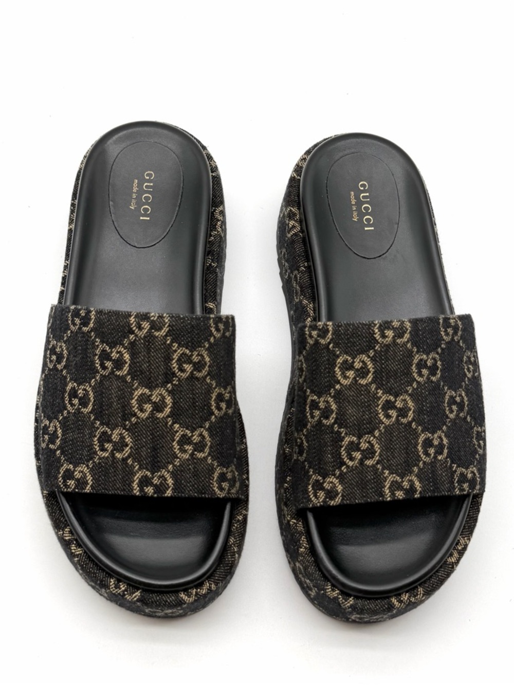 Gucci Angelina GG Monogram Platform in Black Denim Slide Sandals EU 39.5 US 9.5 - Picture 4 of 12
